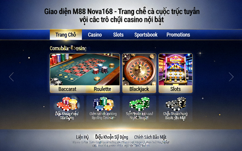 Giao diện M88 Nova168 - Trang chủ cá cược trực tuyến với các trò chơi casino nổi bật